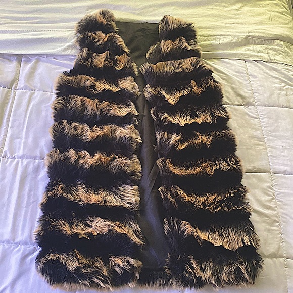 Long Ankle Length Two Toned/Striped Fur Coat - Picture 1 of 3